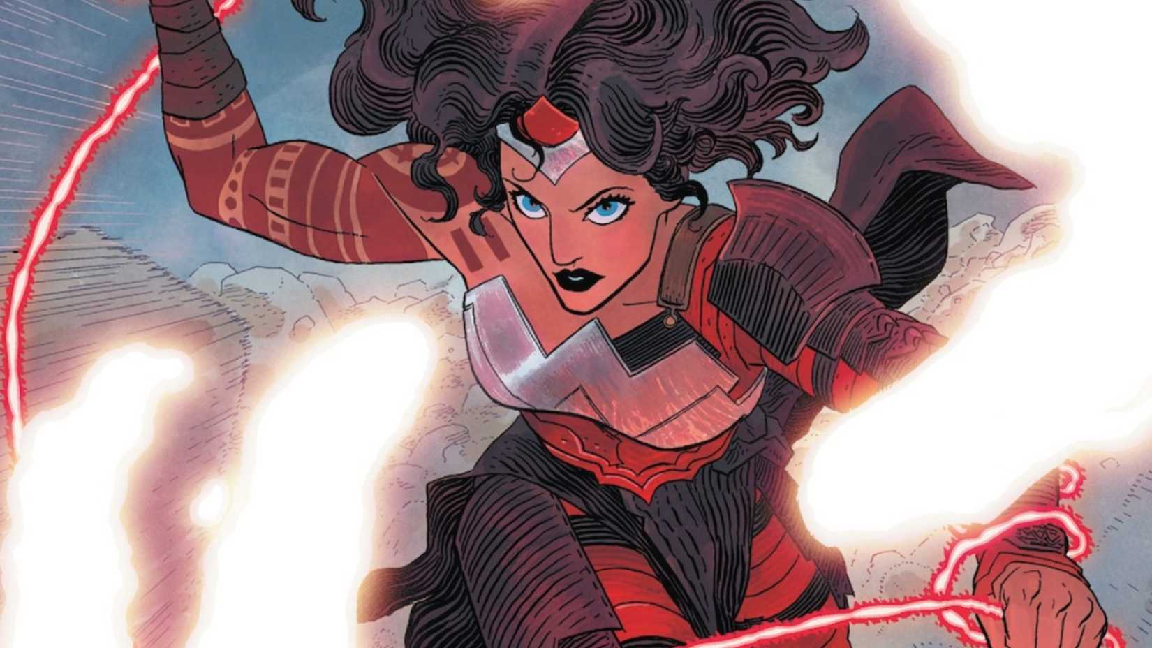 Absolute Wonder Woman holding the Nemesis Lasso.