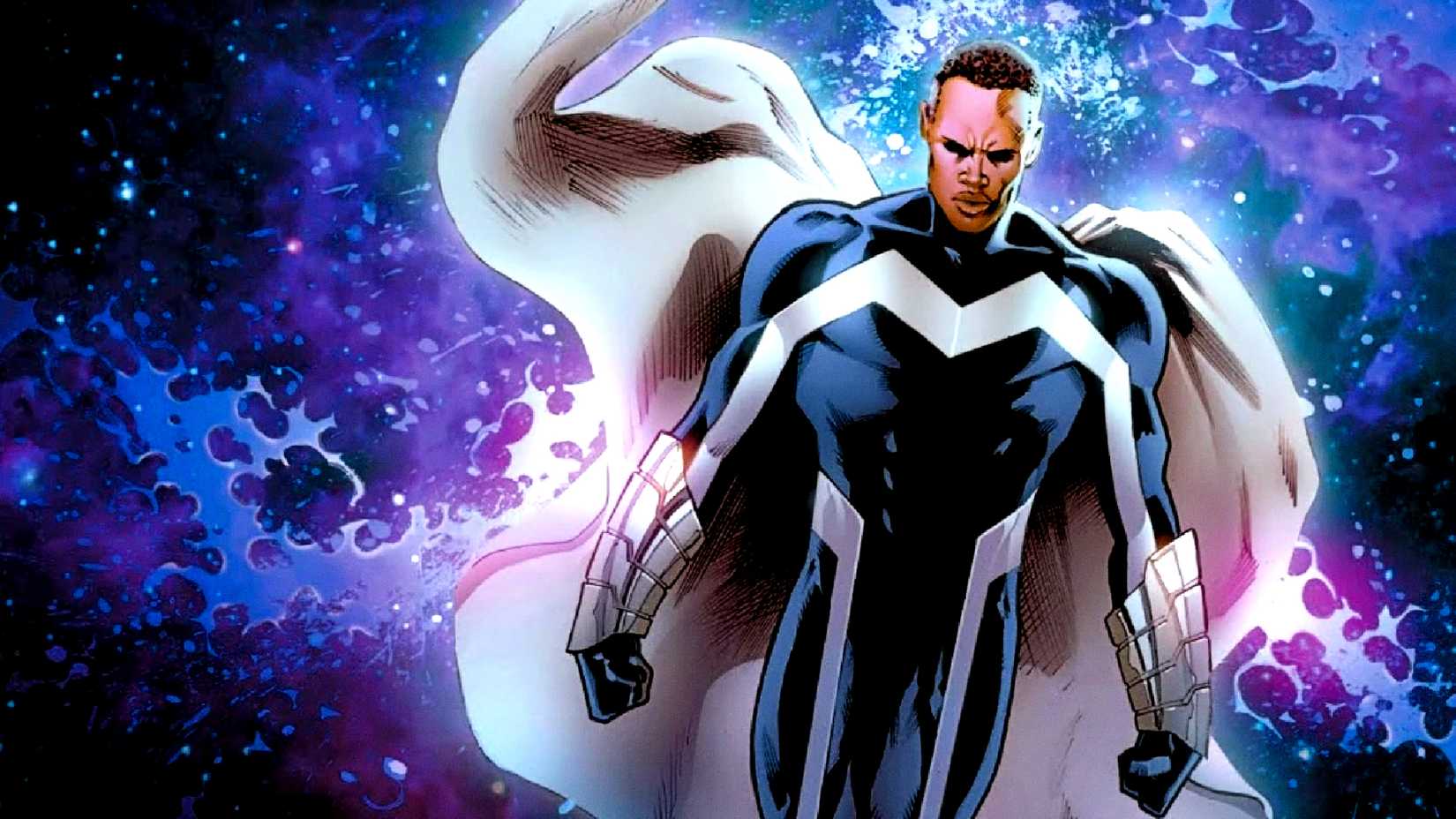 Adam Brashear aka Blue Marvel hovers in space in Marvel Comics