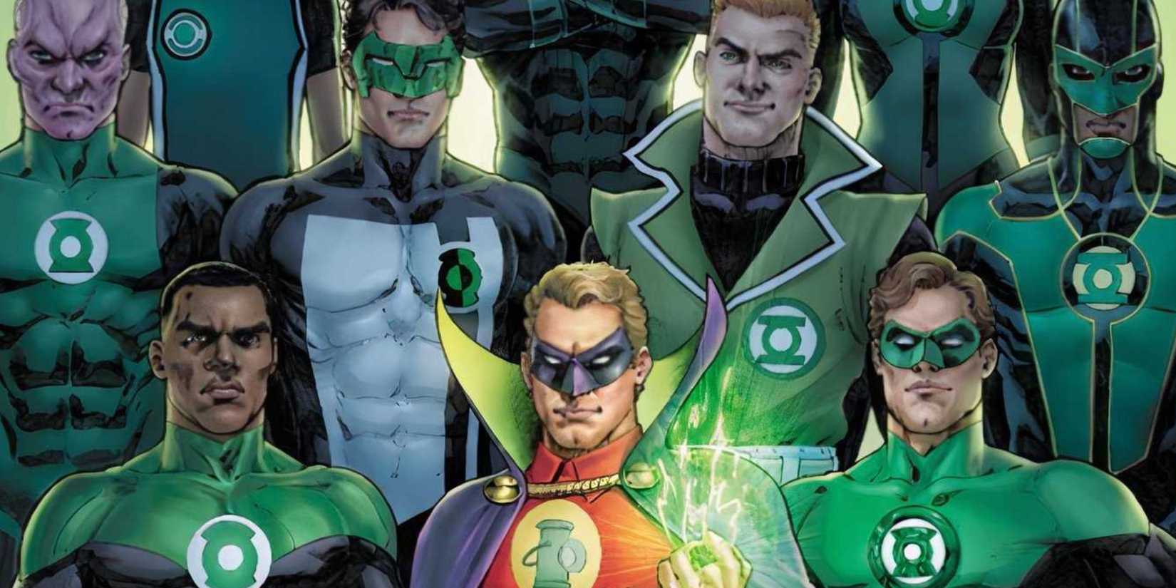 Alan Scott standing between John Stewart and Hal Jordan