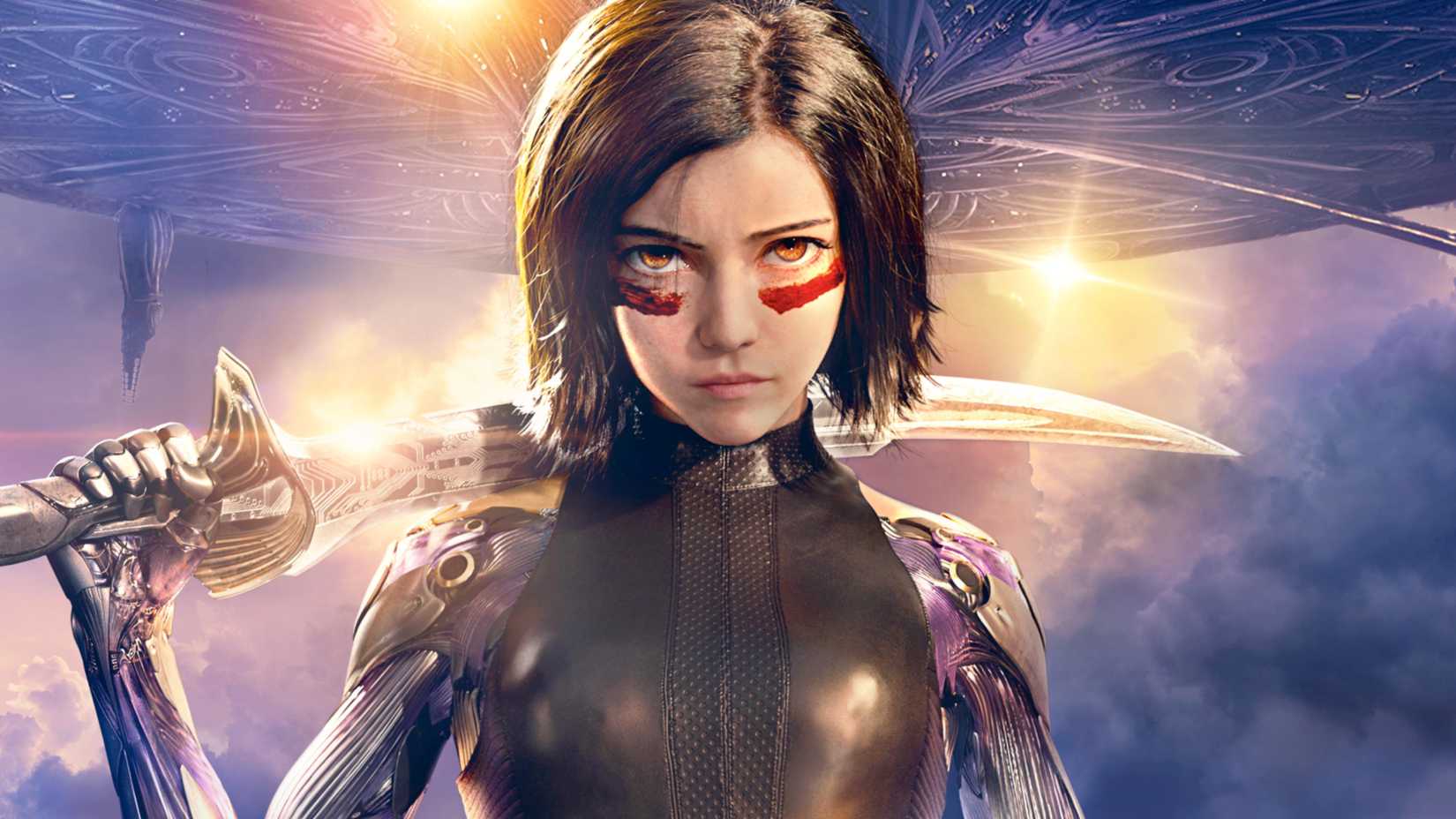 Alita holding a sword and looking determined in Alita Battle Angel