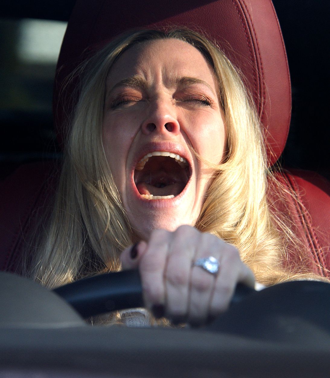 Amanda Seyfried's Nina screaming while in a car in The Housemaid