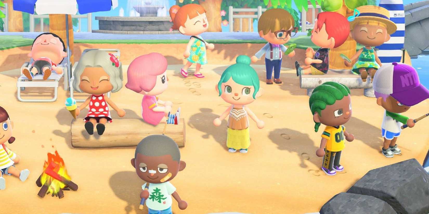 Animal crossing new horizons characters together at a beach