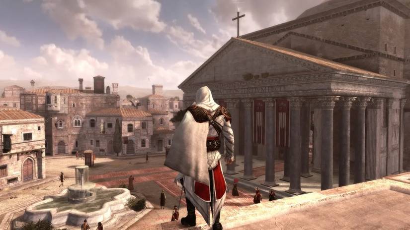Assassin's Creed The Ezio Collection Ezio standing in a city, his back to the player
