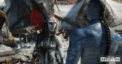 Avatar Fire and Ash Exclusive Photo Varang (Oona Chaplin) and Quaritch (Stephen Lang)