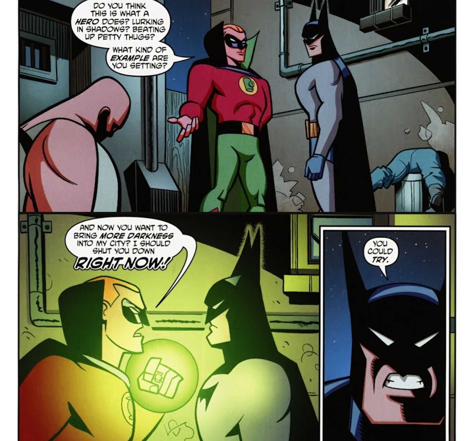 BATMAN TALKS TO ALAN SCOTT'S GREEN LANTERN