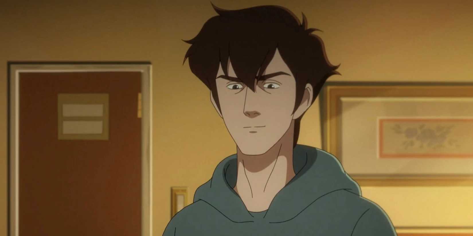 A close-up of Caspian smirking slightly in his room in Pantheon