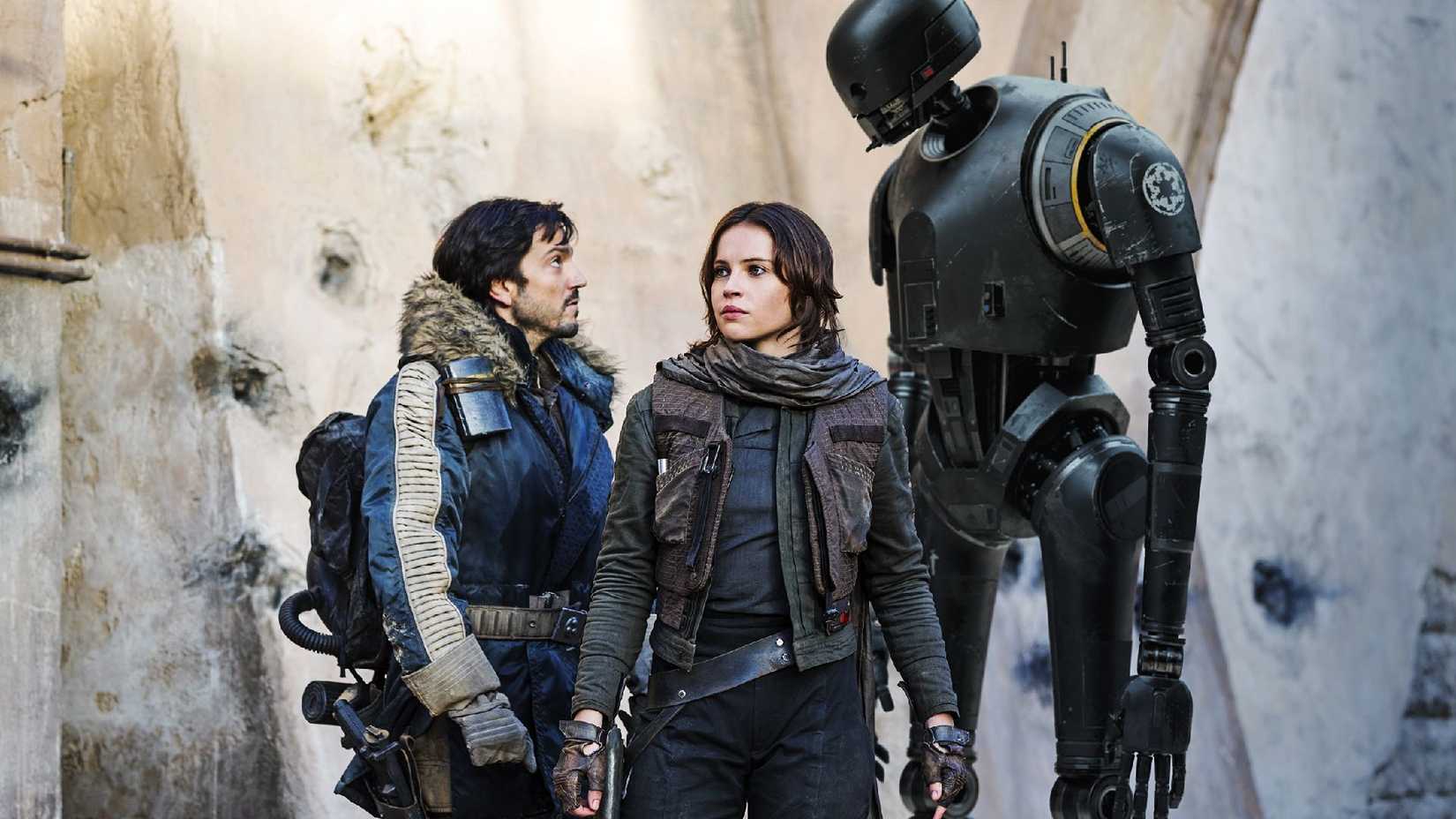 Cassian Andor, Jyn Erso, and K-2SO in Rogue One