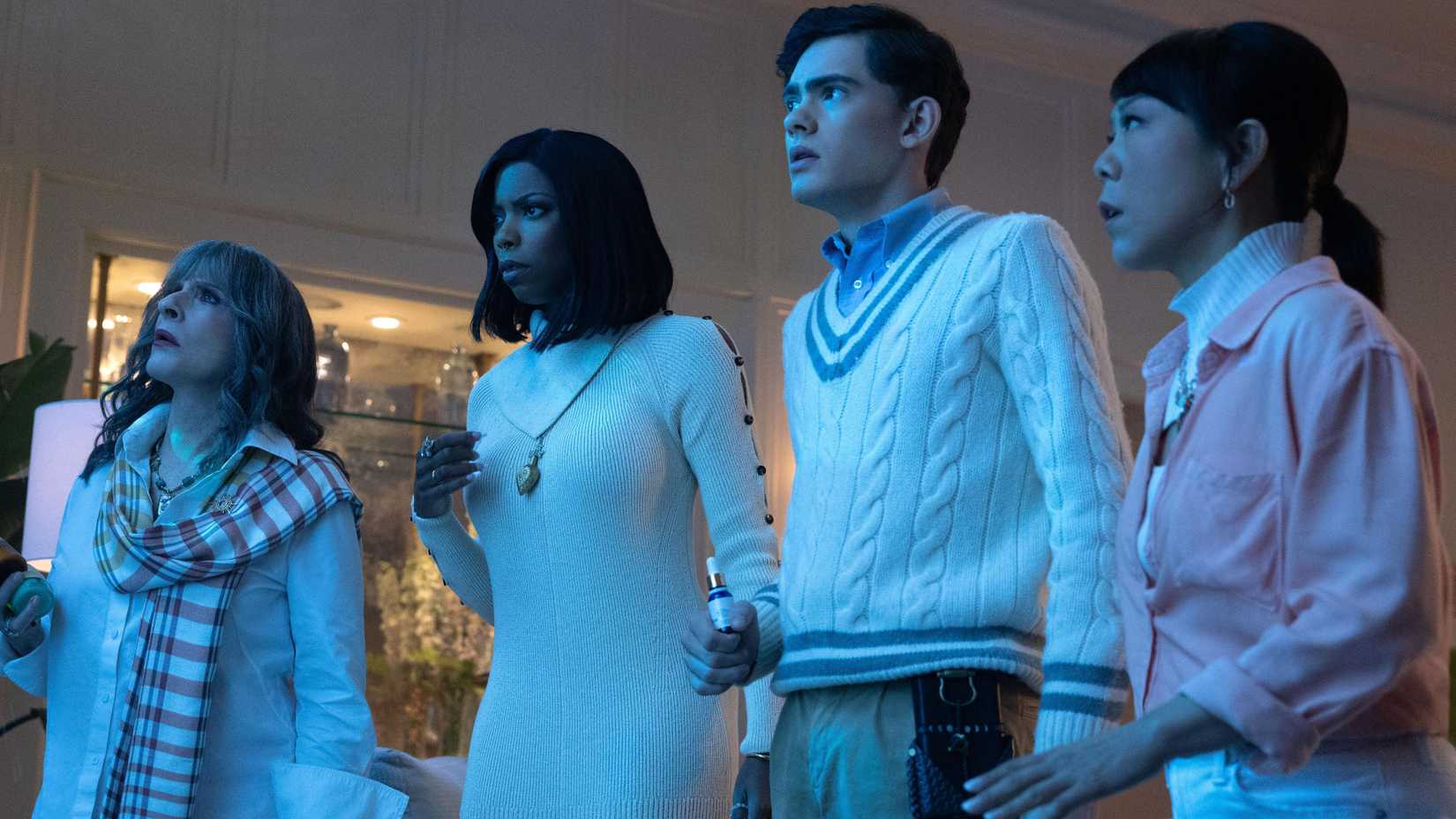 Characters from Agatha All Along looking concerned