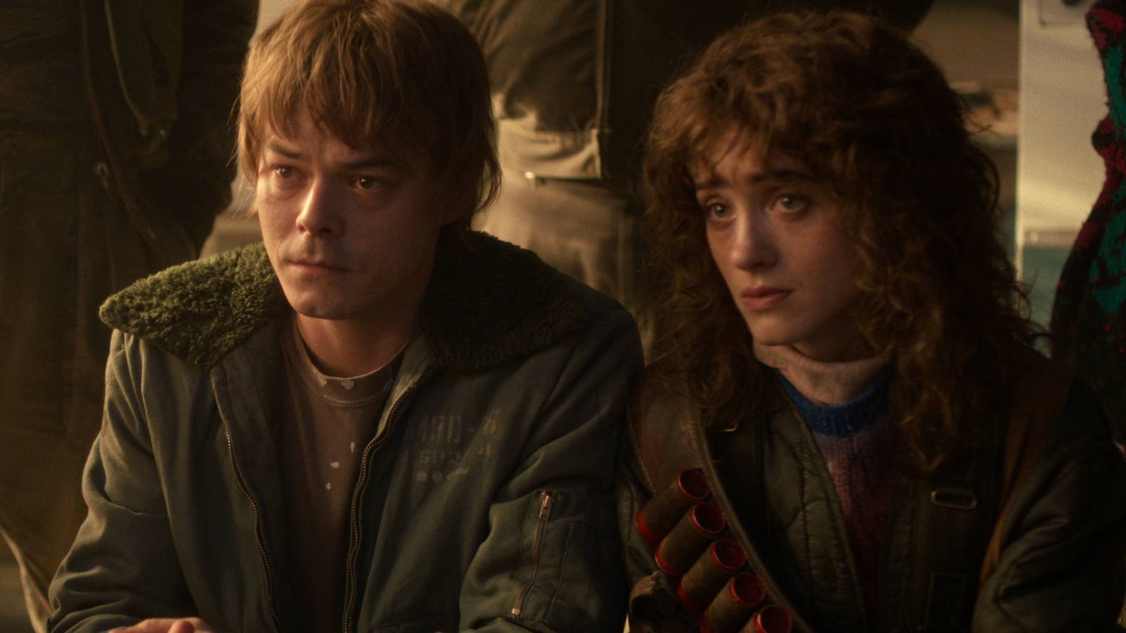 Charlie Heaton as Jonathan Byers and Natalia Dyer as Nancy Wheeler in Stranger Things season 5