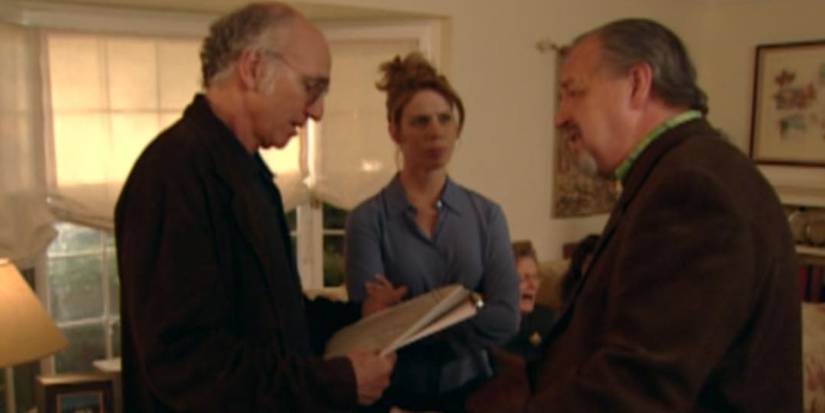 Cheryl and her dad confront Larry with an obituary in Curb Your Enthusiasm