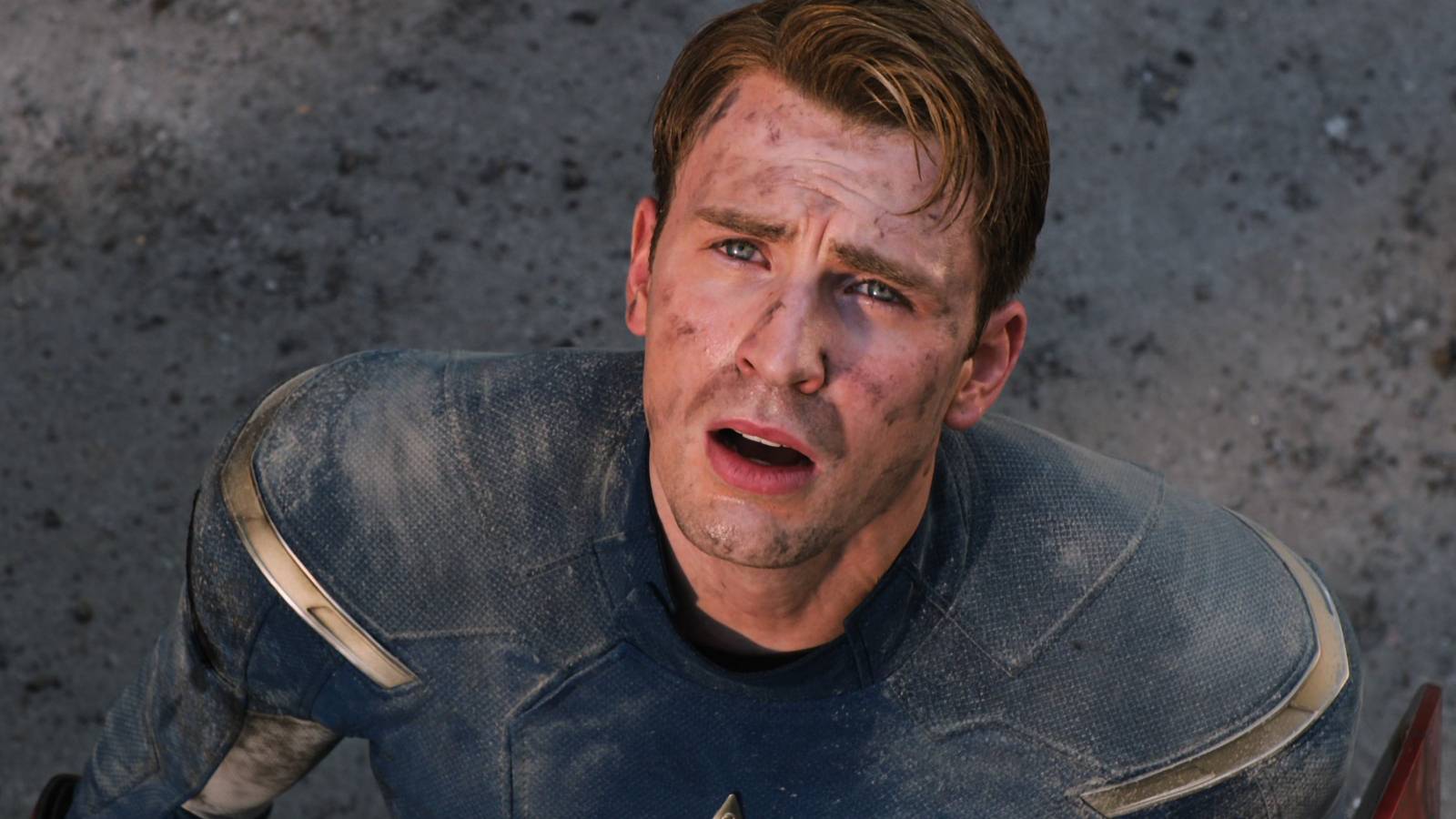 Chris Evans as Steve Rogers / Captain America looking up in The Avengers