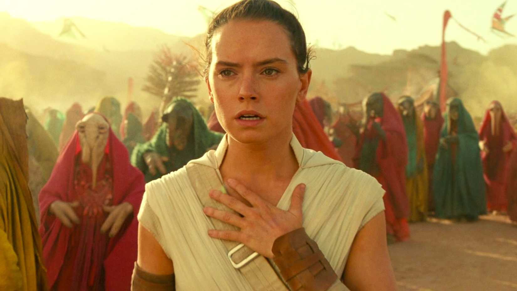 Daisy Ridley as Rey feeling a lot of emotions in Star Wars Rise of the Skywalker