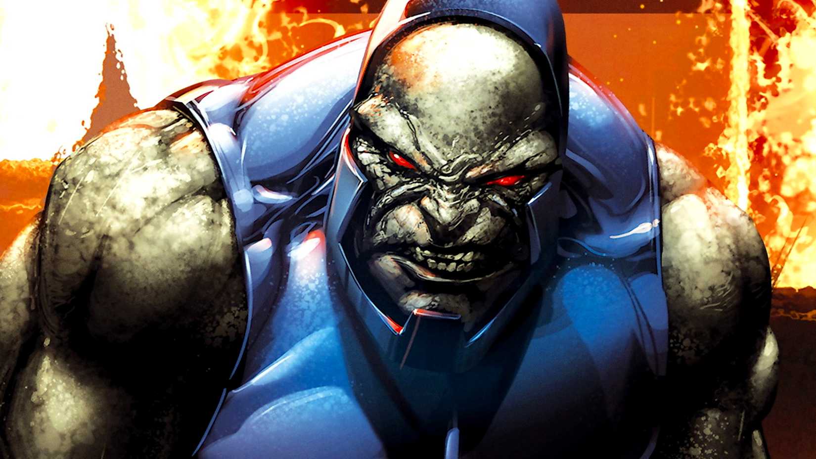 Darkseid gruñe frente al fuego en una obra de arte de DC Comics