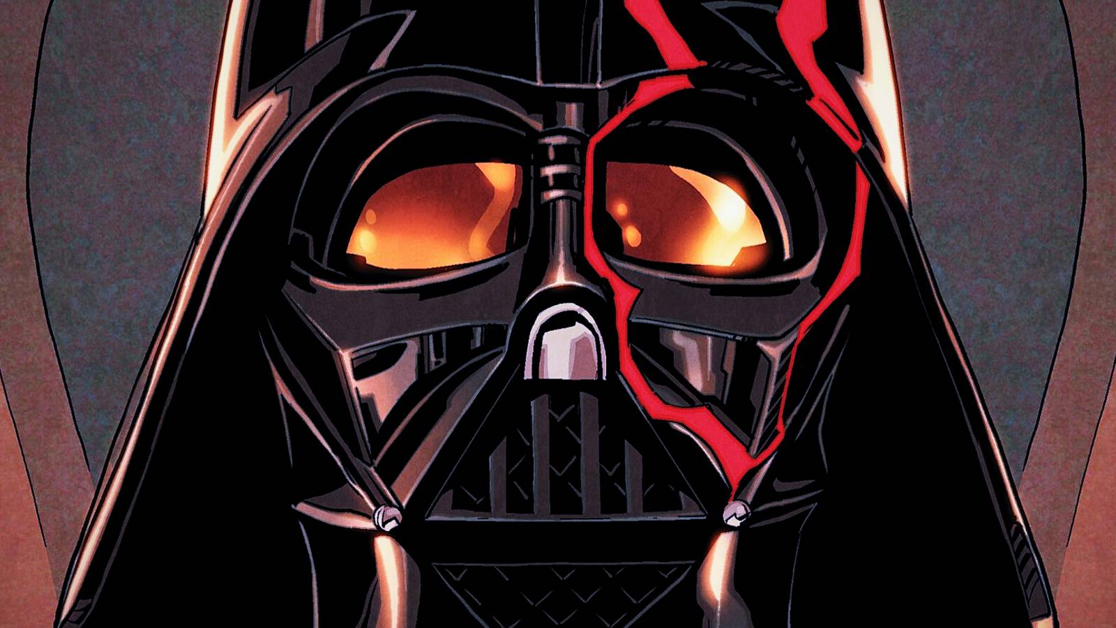Darth Vader Helmet with Red Repair Cracks in Comic Art