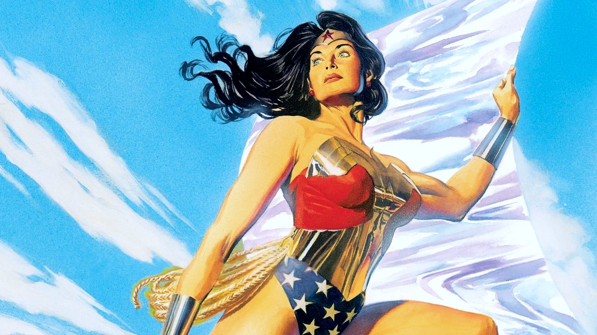 Diana of Themyscira waves a white flag in Paul Dini and Alex Ross' Wonder Woman The Spirit of Truth