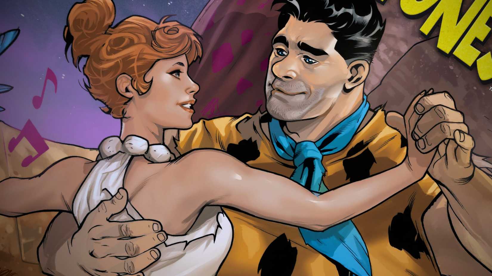 Fred e Wilma Flintstone che ballano in arte DC Comics