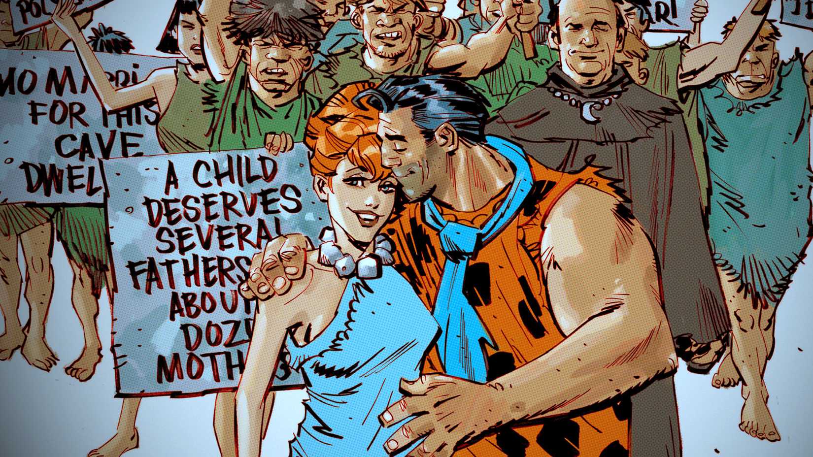 Fred e Wilma Flintstone insieme in arte DC