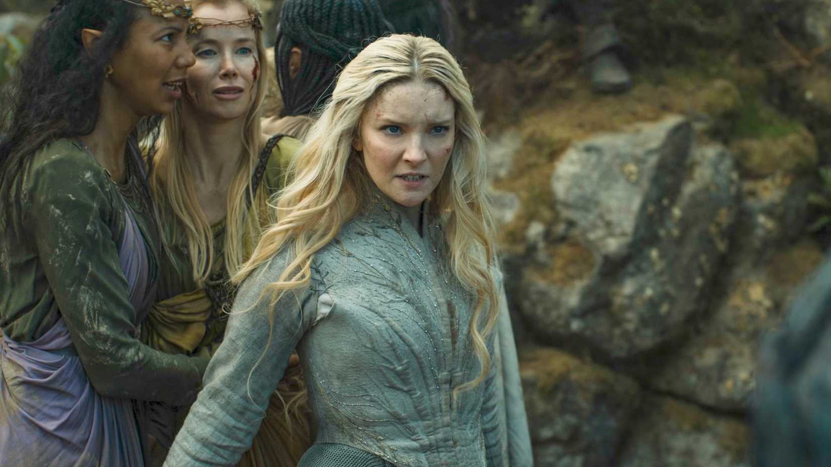 galadriel protecting the elves from the uruk in the lord of the rings the rings of power season 2 episode 8