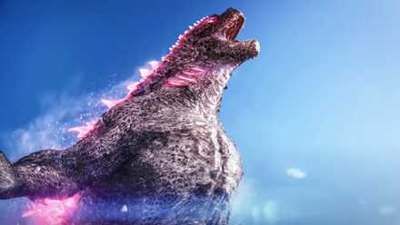 Godzilla roaring while preparing his atomic breath in Godzilla x Kong The New Empire