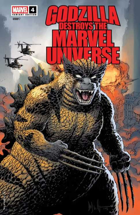 Godzilla with Wolverine's face and claws