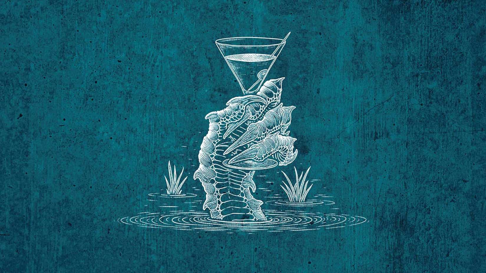 Highfire book cover shows Vern holding a martini glass out of the water