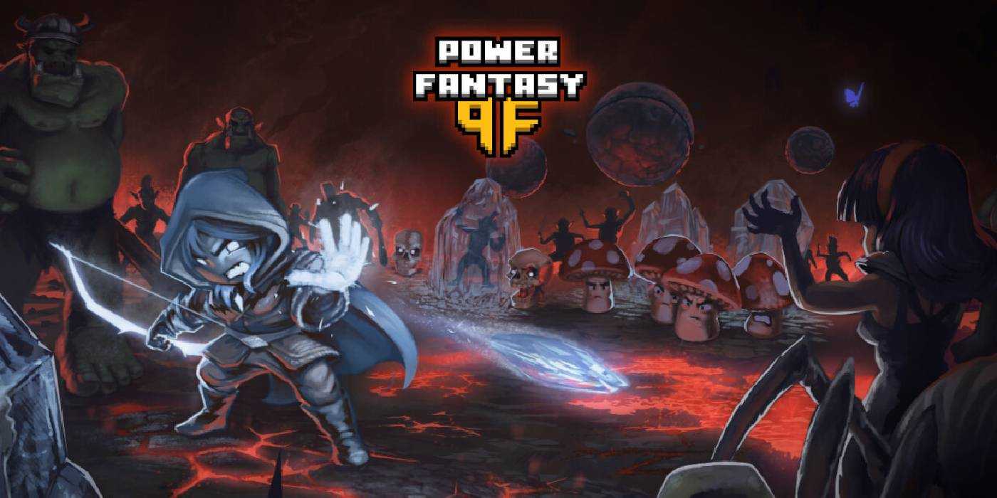 Key art di Power Fantasy con screenshot di gioco che mostra l&rsquo;eroe che combatte ondate di nemici