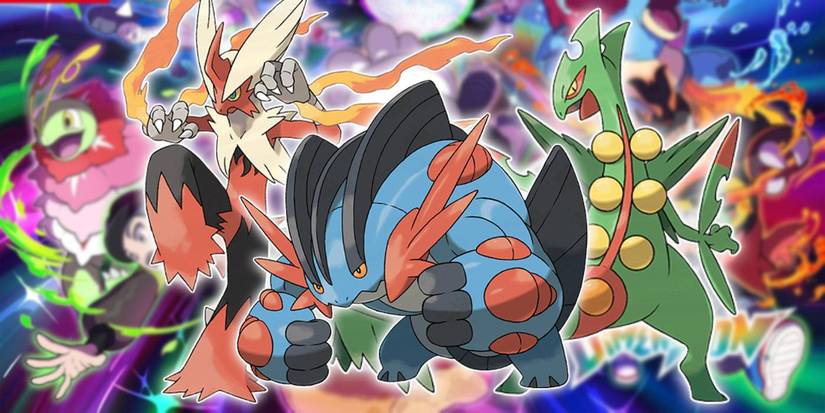Pokémon Legends Z-A Mega Swampert, Blaziken, and Sceptile from Mega Dimension DLC