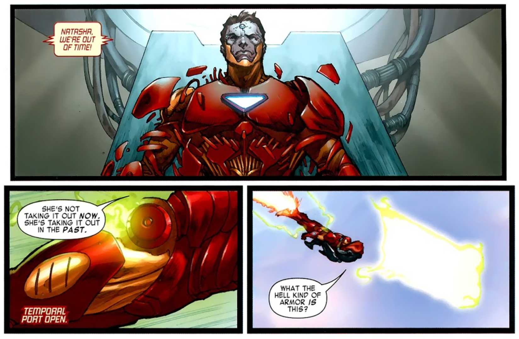 iron man's temporal armor travels back in time