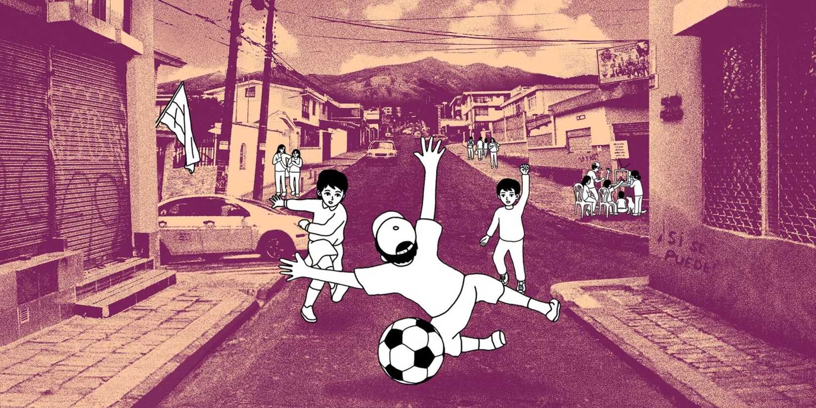 Key artwork from the game Despelote with kids playing soccer in the street