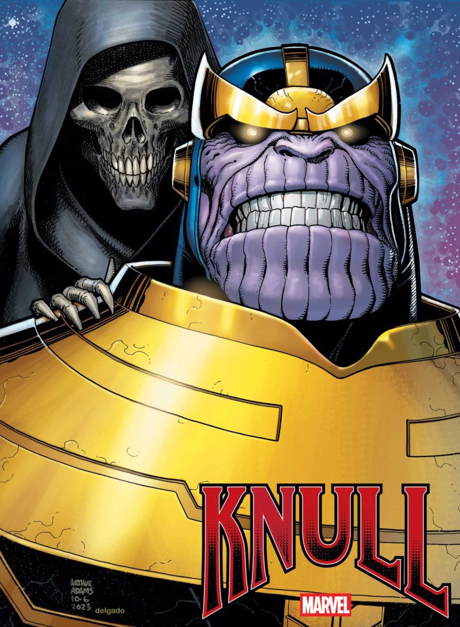 knull cover showing an angry thanos and lady death