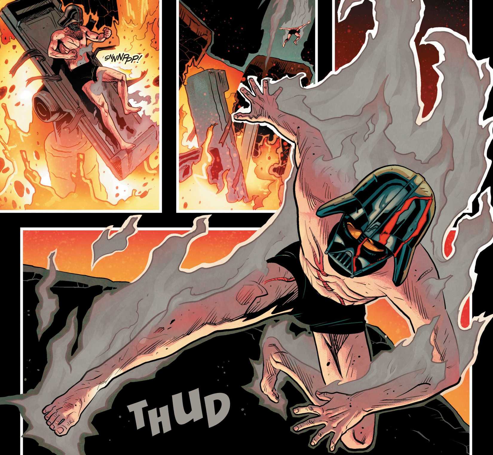 Kylo Ren Leaps from Lava in Darth Vader Helmet