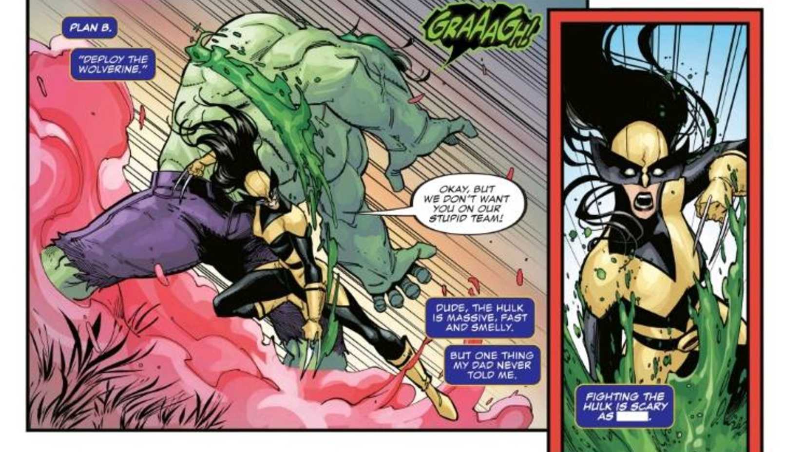 laura kinney's wolverine admtis fighting the hulk is scary