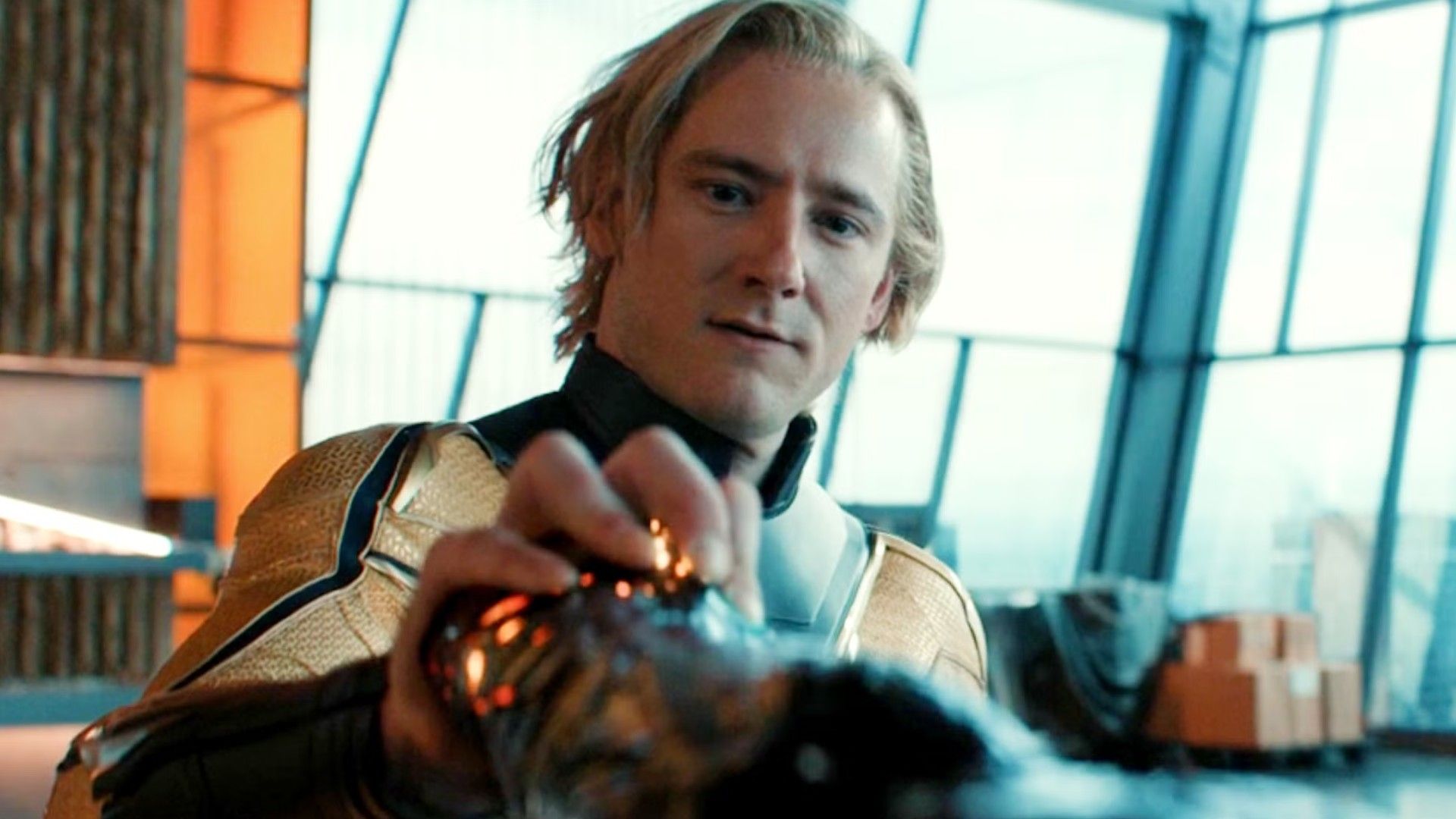 Lewis Pullman as Sentry grabbing Bucky's arm in Thunderbolts