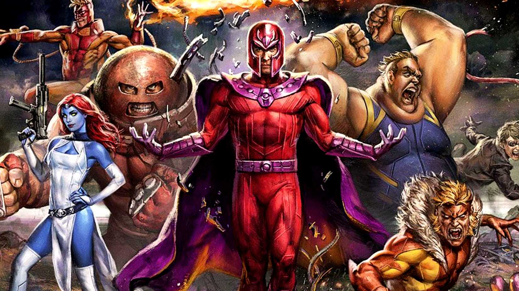 Magneto manipulates metal shards while leading the Brotherhood of Evil Mutants in Marvel art by Ian MacDonald