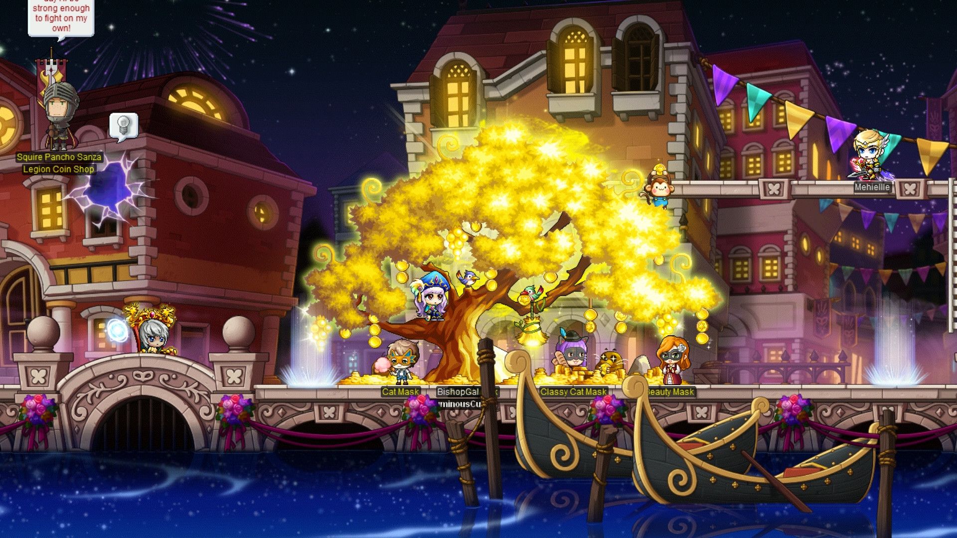 Screenshot di MapleStory con albero che cresce in una città