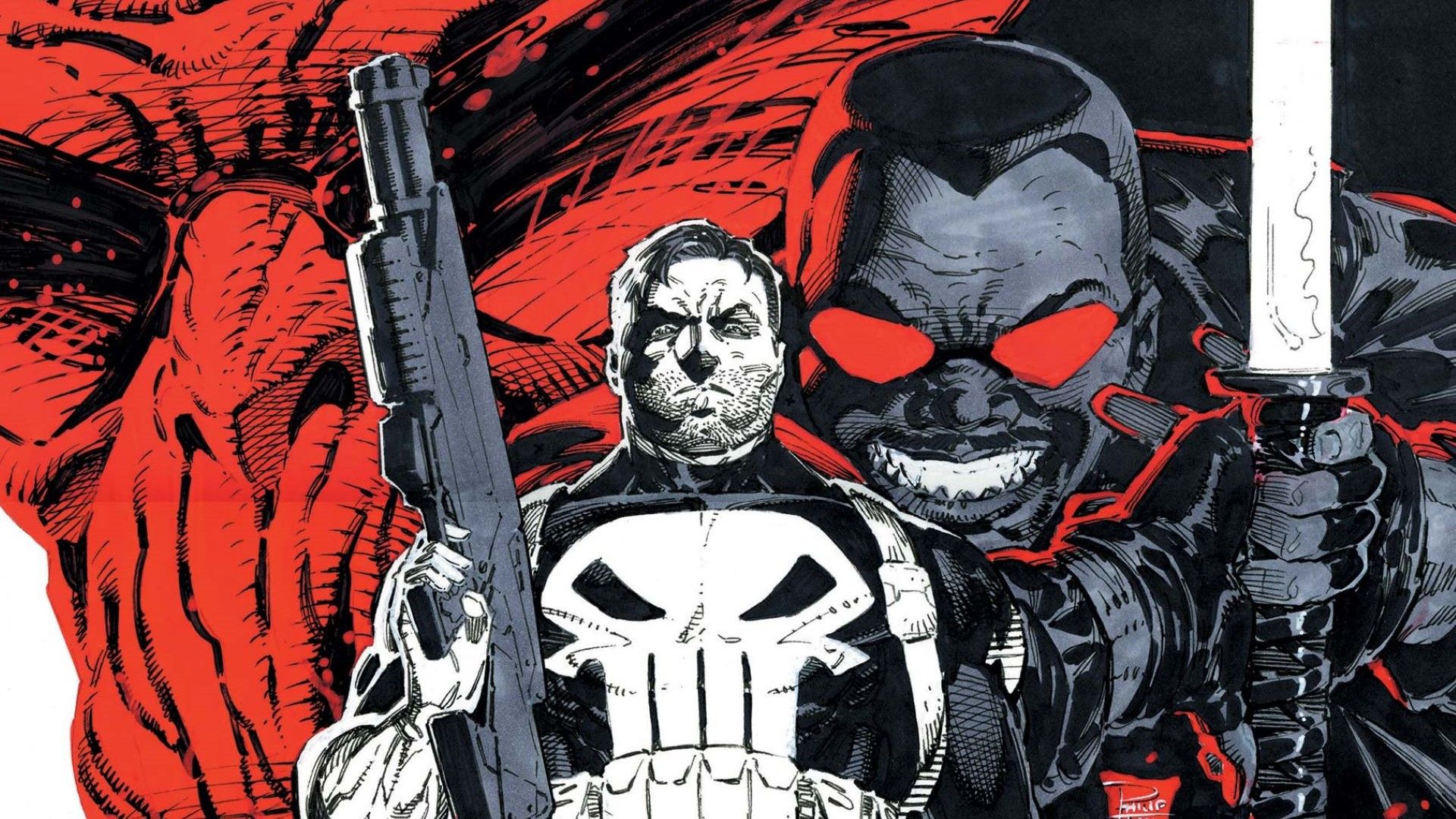 Marvel Black white Blood and Guts #3 main cover feature image hit-monkey blade and punisher