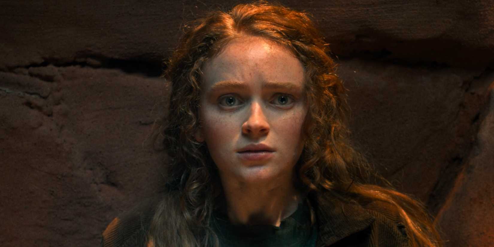 Max in the cave in Stranger Things 5 looking fearful