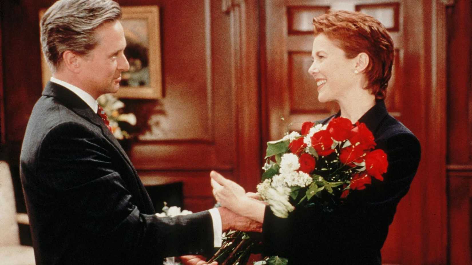 Michael Douglas President Andrew Shepherd talking to Annette Bening as Sydney in The American President