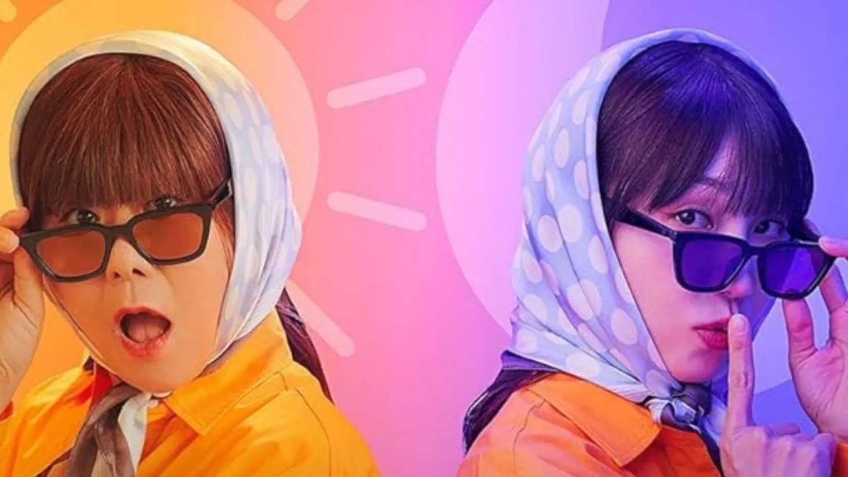 Lee Jung-eun and Jung Eun-ji wearing identical coats, head scarves, and sunglasses in Miss Night and Day.