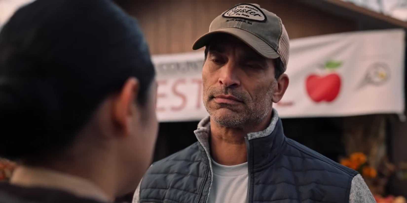 Johnathon Schaech as Justin Wise staring angrily at someone in Blue Ridge.