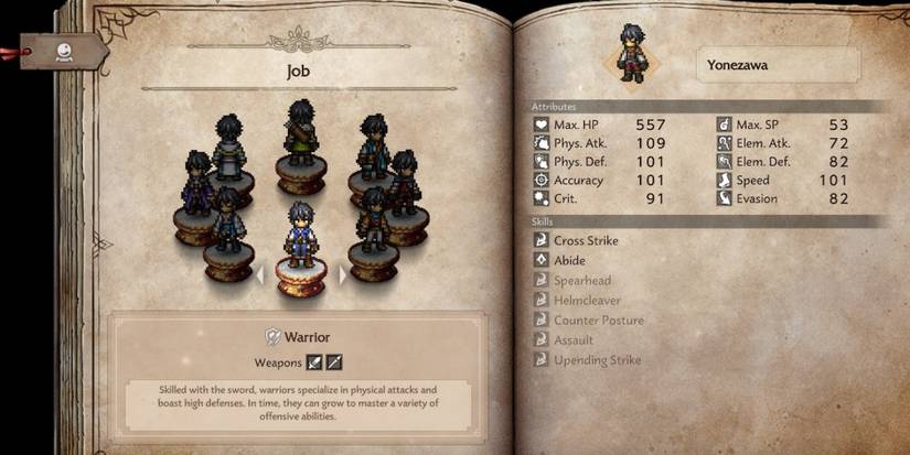 The Warrior job is highlighted in Octopath Traveler 0.