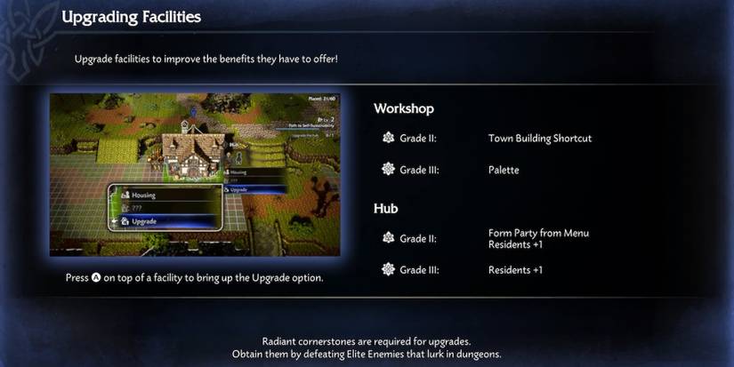 A tutorial about Upgrading Facilities in Octopath Traveler 0.