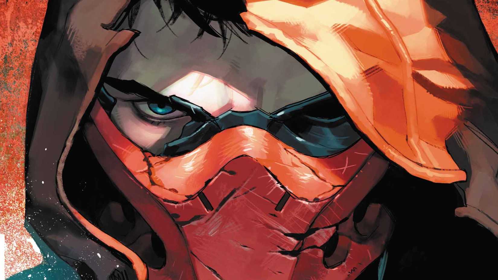 Red Hood Cover, Jason with a broken mask and red hood