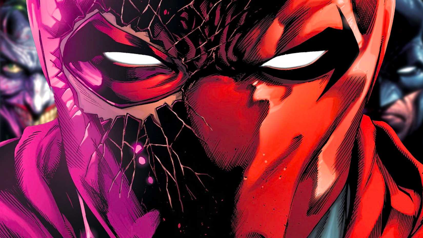 Red Hood With Batman and Joker in Background DC Comics