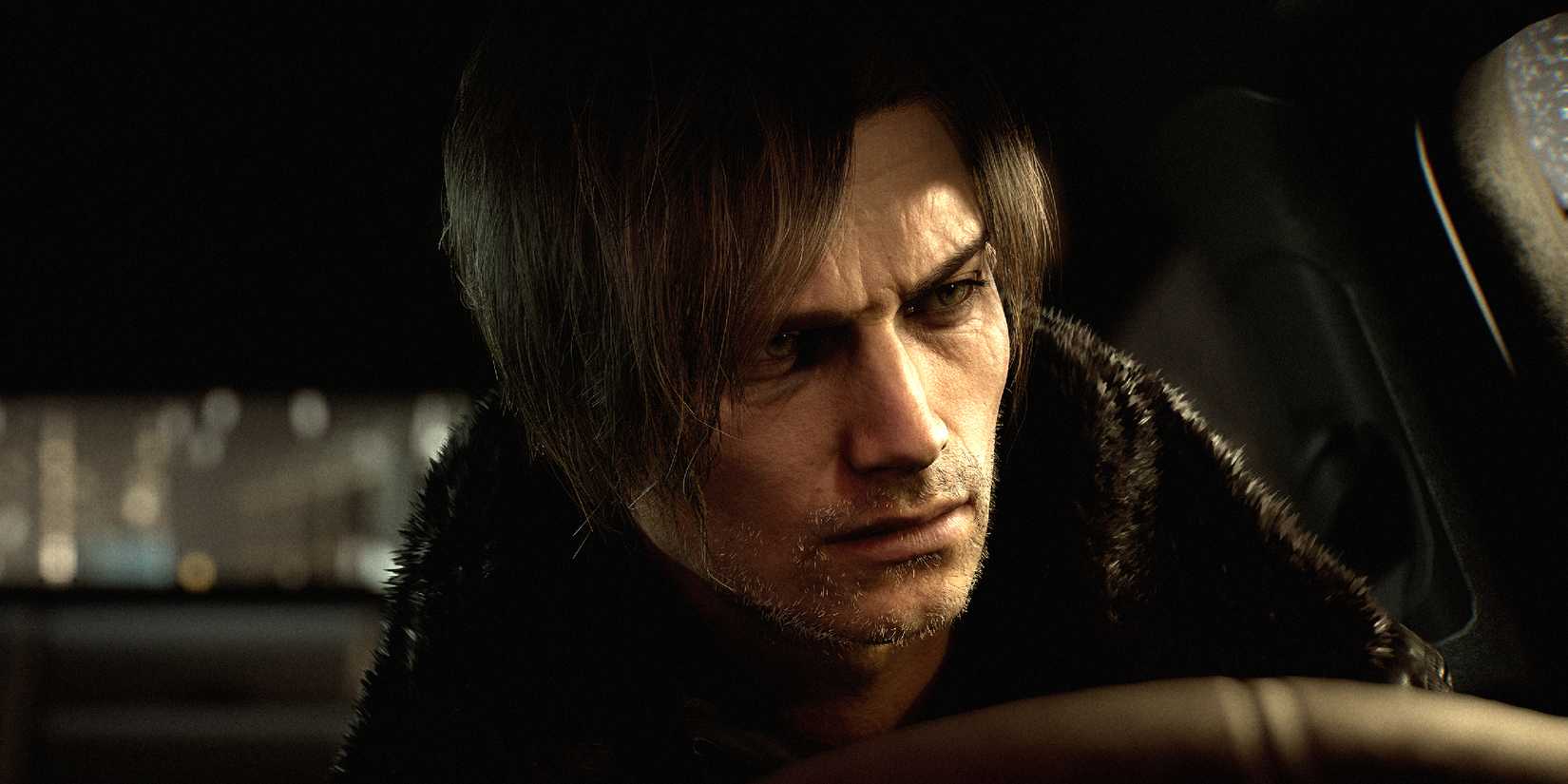 Resident Evil Requiem Leon behind the wheel of a car