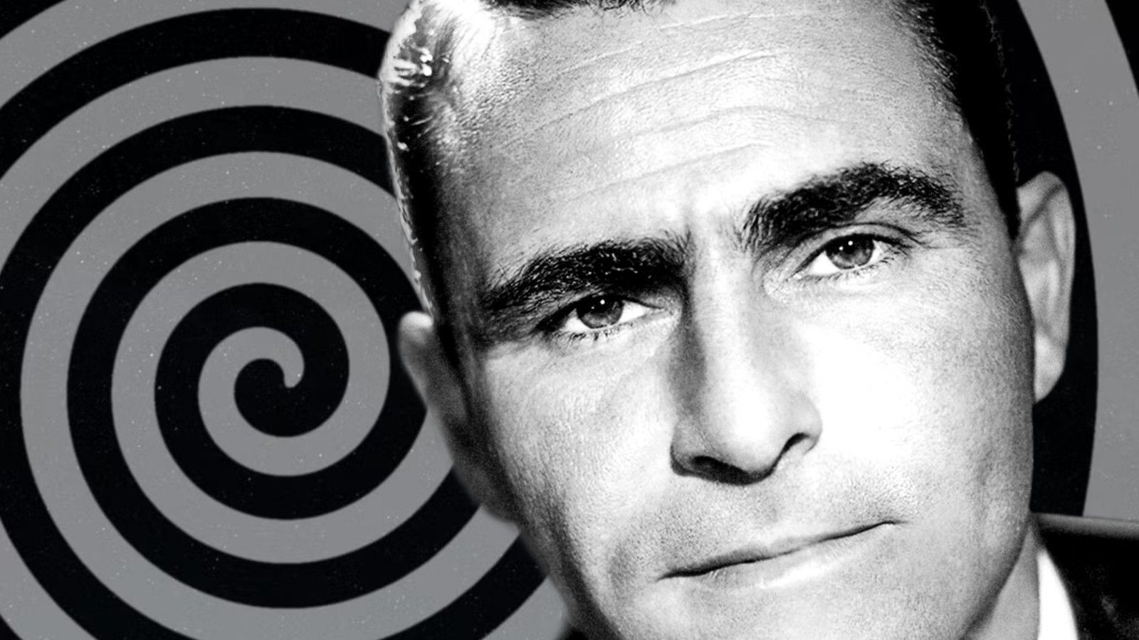 Rod Serling in front of the swirling Twilight Zone vortex