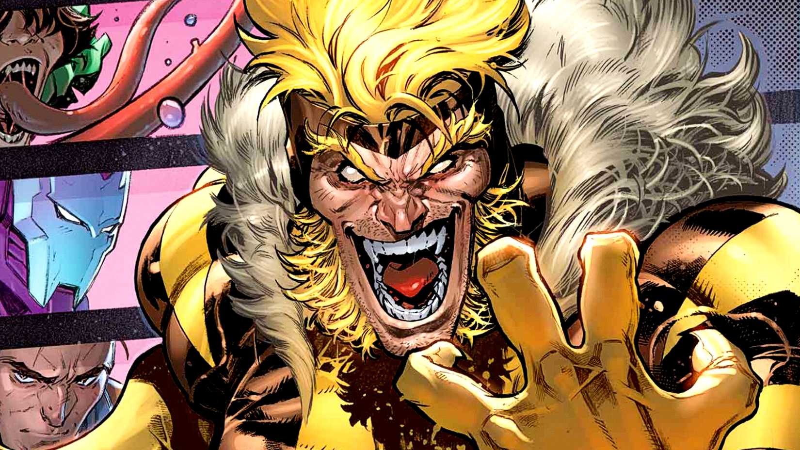Sabretooth waves his hand and laughs in X-Men comic cover
