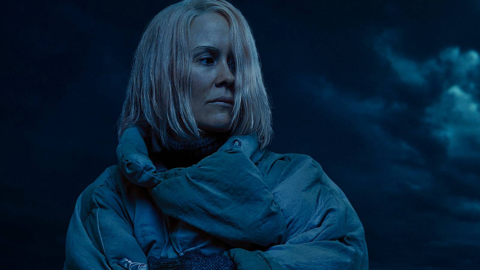 Sarah Paulson as Karen looking stoic in American Horror Story Double Feature