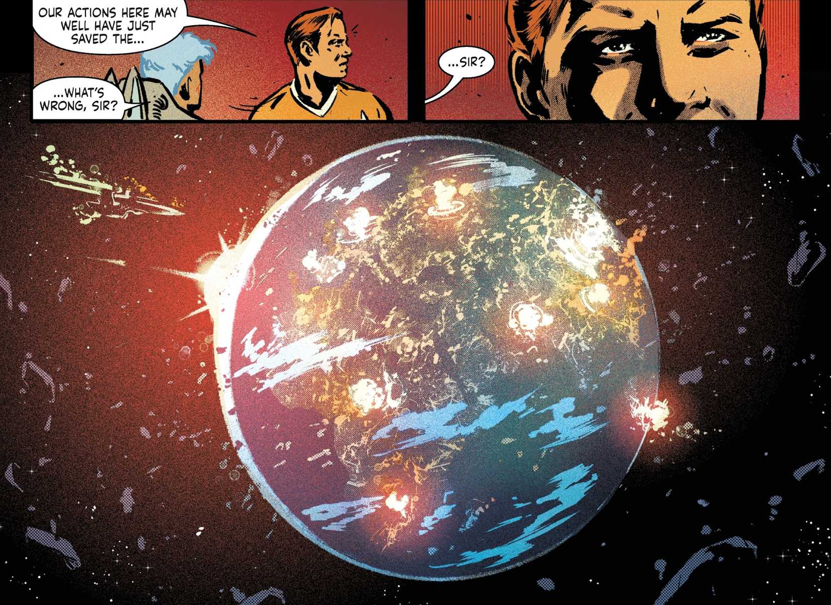 Star Trek Earth Burning After Klingon Attack in Comic Art