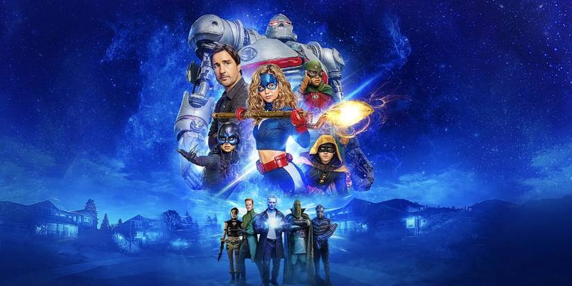 Pôster de Stargirl com a Sociedade da Justiça da América e a Sociedade da Injustiça da América.